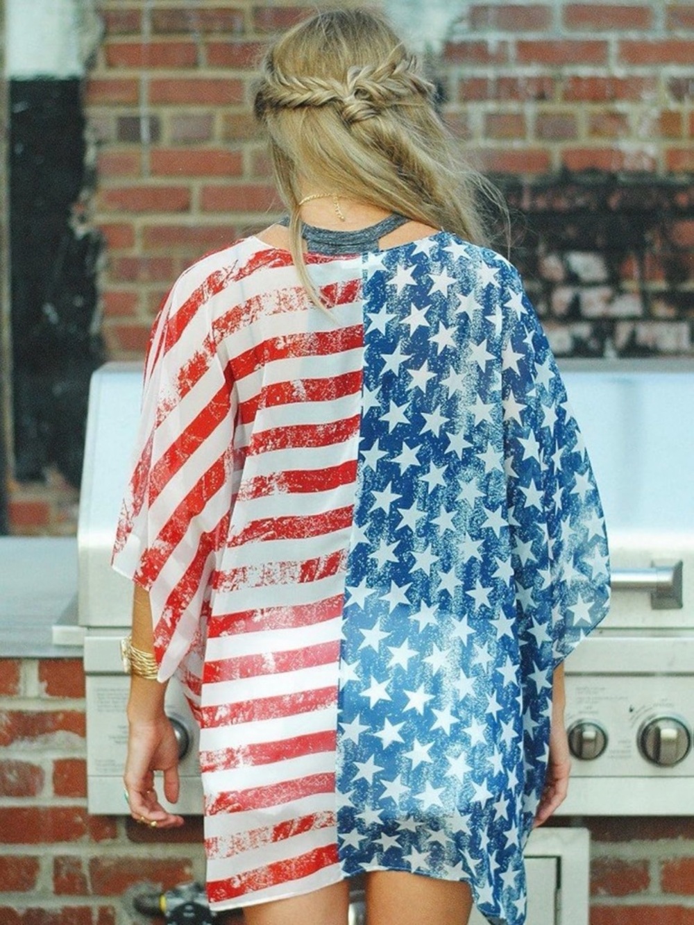 American Flag Kimono Cover-Up in Red, White & Blue